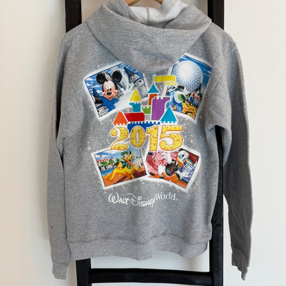 Walt Disney World 2015 Mickey Mouse‎ Donald Duck Zip Up Hoodie Gray Size S